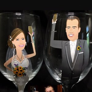 Custom Bride and Groom Toasting Glasses, Caricature Wedding Glasses