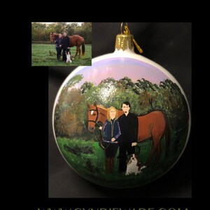 Custom Painted Christmas Ornament, Portrait Ornament, House Portrait, Baby Ornament, Dog Ornament, Wedding Ornament 4&quot;