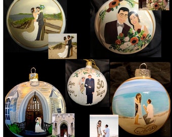 Wedding Ornament, Wedding Portrait, Custom wedding, Painted ornament, Wedding Anniversary, Engagement Gift, Wedding shower, Painted wedding