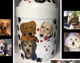 Dog Treat Jar Custom Painted Dog Cat Pet Portrait multiple dogs