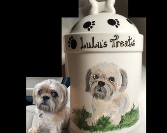 Dog Treat Jar Custom Painted Dog Cat Pet Portrait, Dog Portrait, Dog Urn, Pet Urn, Custom Treat jar