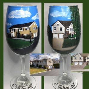 New Home House Portrait Painted Wine Glass House Warming Etsy