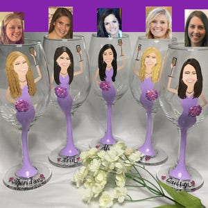 Portrait bridesmaid Wine Glass Caricature Toasting Glasses  Wedding bachelorette party cup Bridal Shower Wedding  Rehearsal Dinner Gift