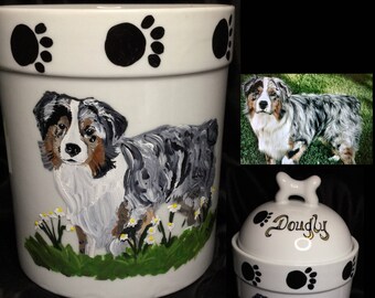 Dog Treat Jar Custom Painted Dog Cat Pet Portrait, dog portrait, pet urn, dog urn