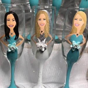 HOT DEAL Painted people bridesmaid champagne glass, shower party, Bachelorette, Portrait glass, Bridal shower gift, Bridesmaid Portraits