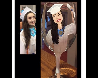 Graduation wine glass, graduate wine glass, career wine glass, caricature career glass,