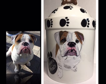 Dog Treat Jar Canister, Custom Treat Jar,  Painted Dog Bone Jar, Dog Cookie Jar