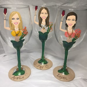Mermaid portrait wine glasses Mermaid Wine glass Custom mermaid Personalized Mermaid