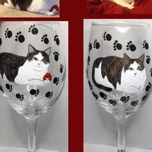 Cat Wine Glass, custom Cat wine glass, Cat Portrait Painted Glass