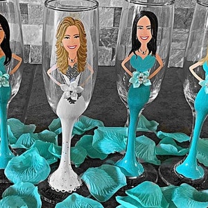 Bridal shower, bachelorette party, Bridesmaid caricature toasting glass, Bridal party gift, pirtrait bridesmaid, Bridal shower gift