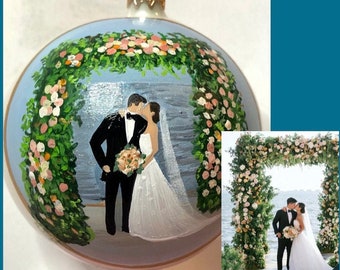 Custom Wedding CHRISTMAS Ornament, Wedding Portrait Ornament, Custom engagement  Ornament, Custom  Anniversary Ornament Bride Groom Gift