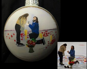 Engagement Ornament, Engaged, Engagement Ornament Wedding Anniversary Ornament Custom Painted and Personalized Christmas Bulb