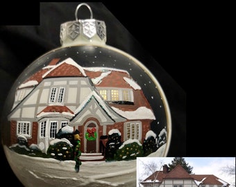 House Portrait Christmas Ornament, Home Ornament, custom Painted House 4"