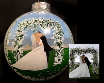 Wedding Christmas Ornament, Custom Painted Wedding Bulb Anniversary Engagement