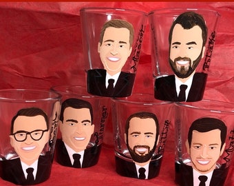 Caricature Groomsmen Shot Glasse