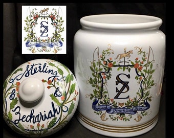 Wedding monogram Cookie jar, Wedding invitation Cookie Jar, Custom Painted cookie jar, Wedding cookie jar, Bridal Shower gift, Wedding Jar