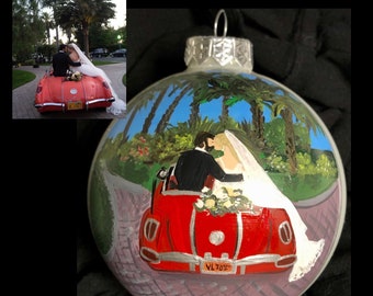 custom Painted Wedding Portrait, Custom Wedding Ornament, Painted Wedding day,  Custom Painted and Personalized Christmas Bulb