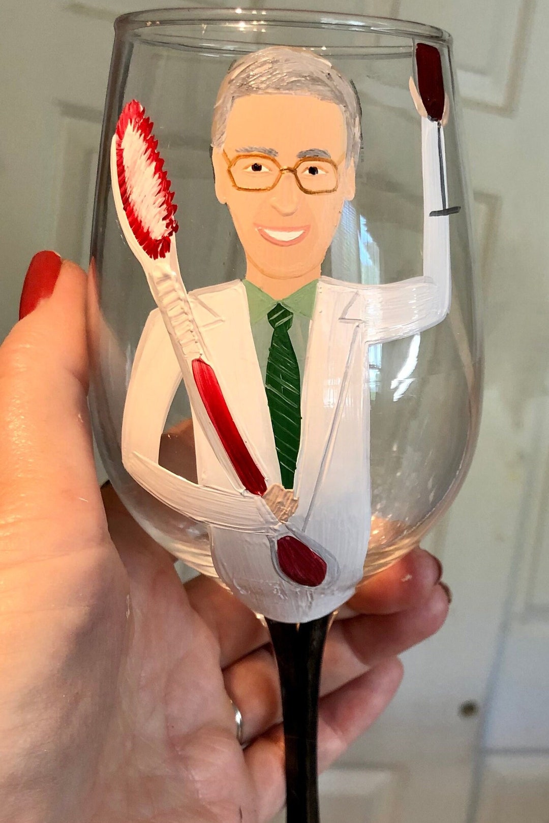 Custom Painted Dentist Wine Glass, Painted From Photo, Thank You