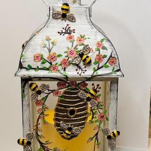Bee hive, Honey Bee Lantern, beekeeper gift, bee lover, Mother’s Day, Bee lamp, bee night light, bee decor, candle lantern, beehive lamp,