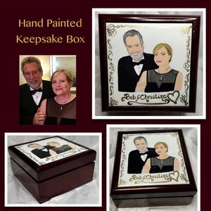 Anniversary box, custom painted keepsake box, custom jewelry box, bridal shower, engagement gift, Mother’s Day, hand painted from your photo