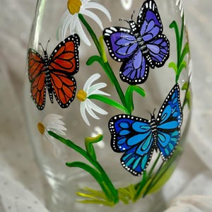 Butterfly vase, hand painted butterfly vase, brilliant colored butterflies, butterfly flower vase, butterfly floral vase, painted butterfly
