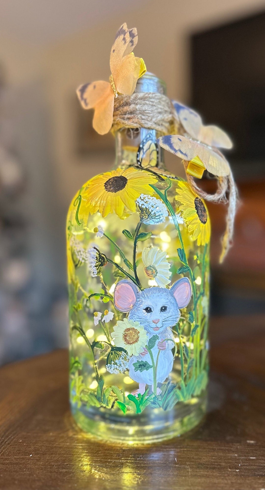 Adorable Field Mouse Wild Flower Garden Bottle, Baby Nursery, Fairy