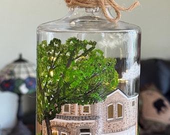 Custom hand painted home portrait bottle lamp, house portrait, house warming gift, realtor gift, home sweet home, night light