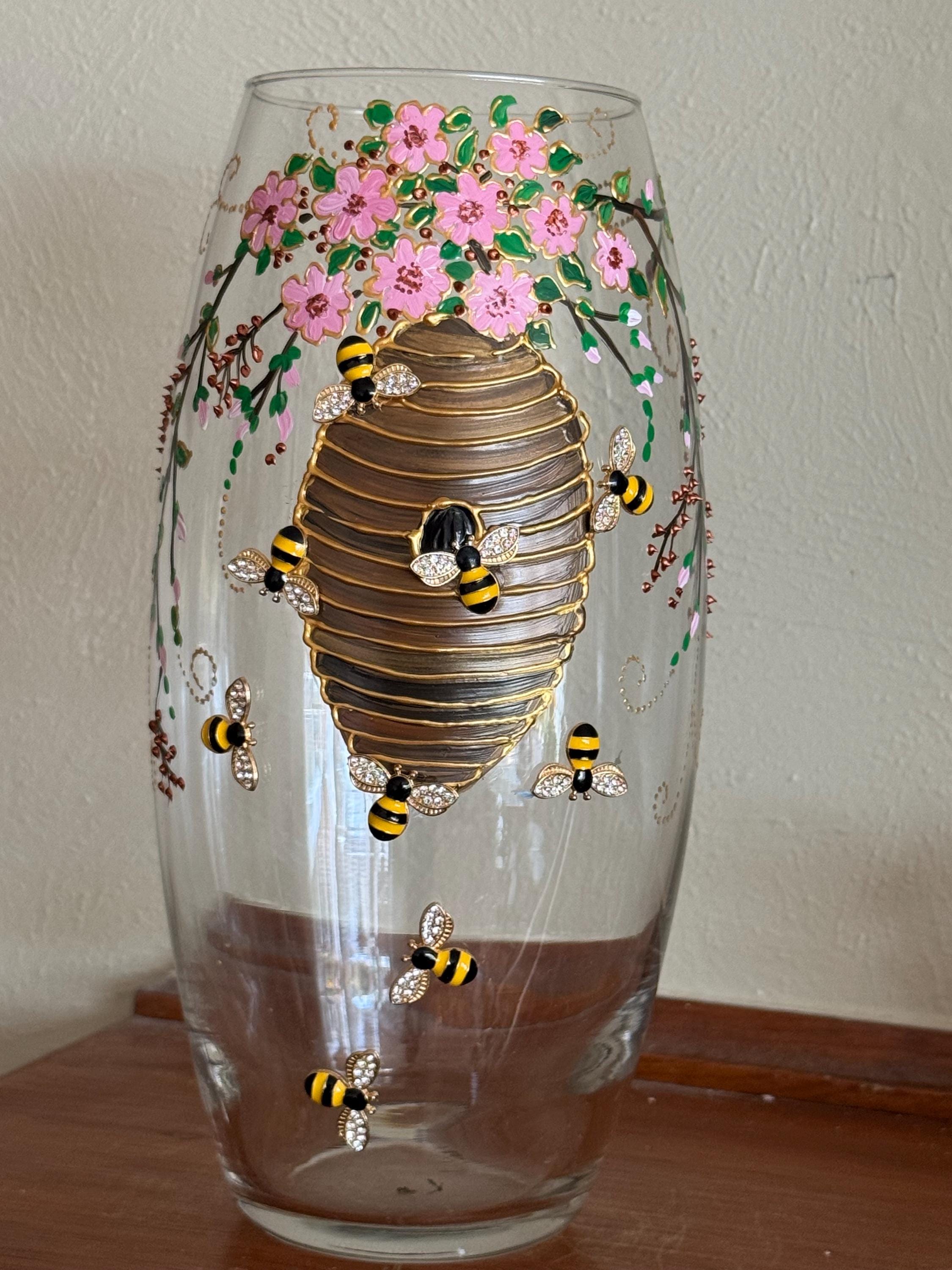 手描きの蜂の巣型花瓶、立体的なミツバチと桜の花 - Etsy 日本