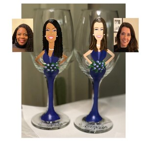 HOT DEAL Painted people bridesmaid champagne glass, shower party, Bachelorette, Portrait glass, Bridal shower gift, Bridesmaid Portraits