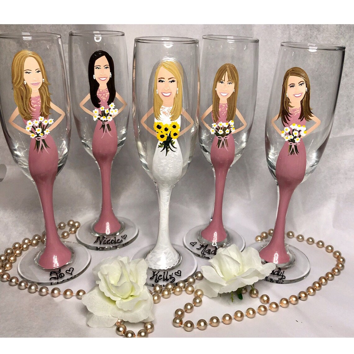Custom Champagne Glasses Bridal Shower Bridesmaid Gifts Etsy