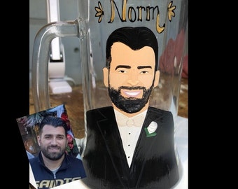 Hot deal Caricature Beer Mug, Custom Beer Glass, Personalized Wedding Glass, Custom Groomsman Cup, Painted Groomsman