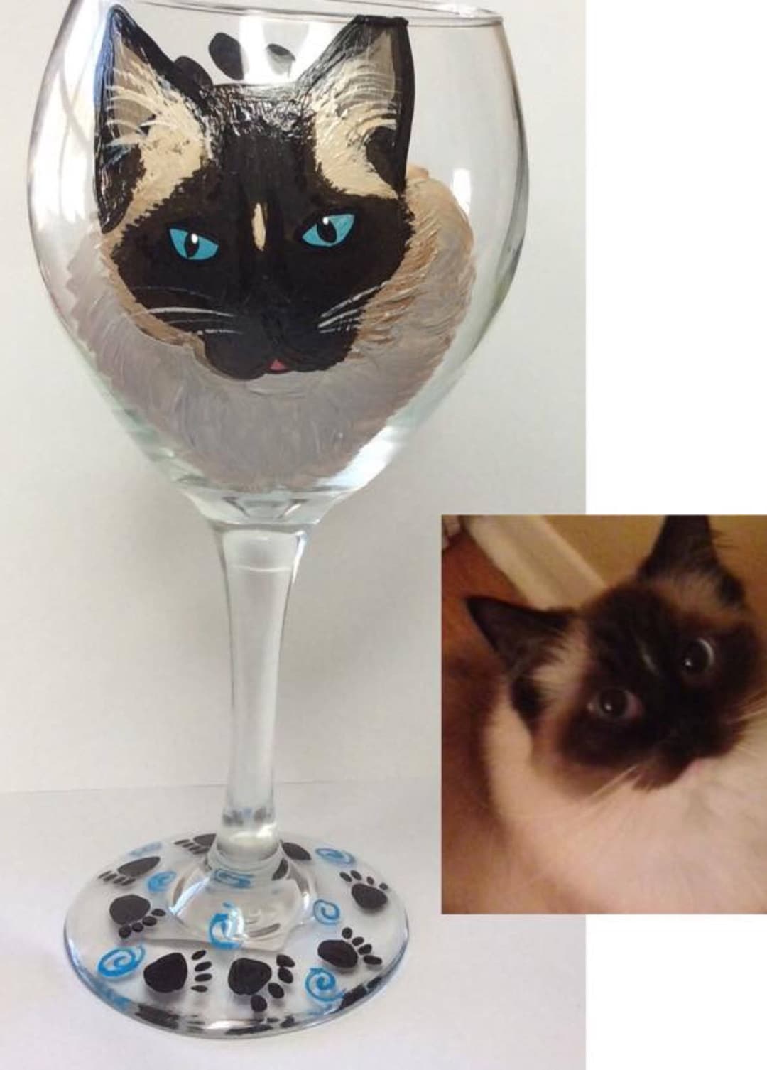 Cat Wine Glass Cat Portrait Painted Glass, Cat Portrait, Cat Lover, Cat ...