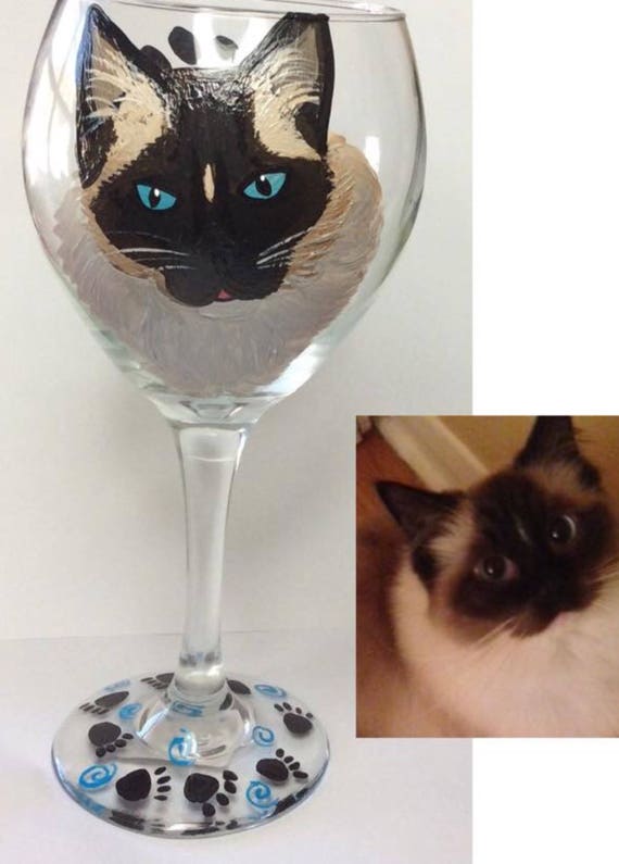Portrait De Chat Verre A Vin Verre Peint Etsy
