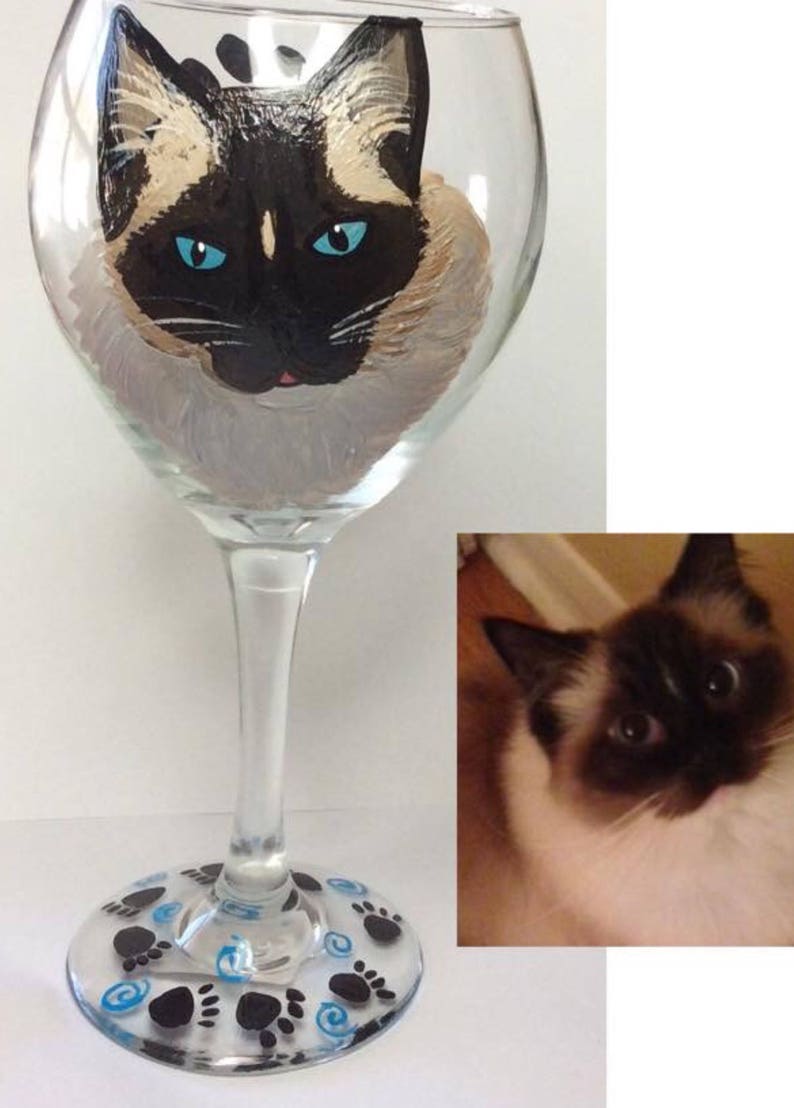 Cat Wine Glass Custom Cat Wine Glass Cat Portrait Painted Etsy