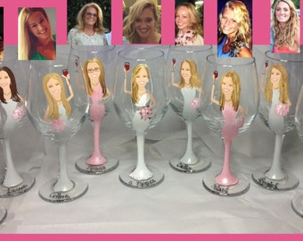 Bridesmaid Portrait  caricature wine glasses