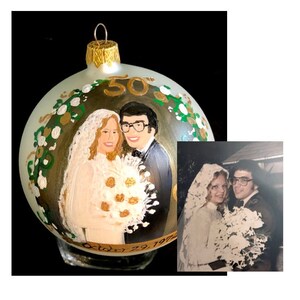 Anniversary Christmas Ornament, 50th Anniversary Ornament, Golden 25th Anniversary,, Custom Painted and Personalized Christmas Bulb