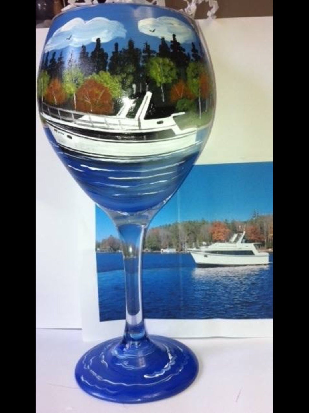 Custom Painted Boat Wine Glass Yacht Wine Glass Painted Etsy