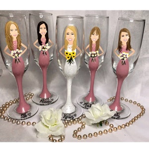 HOT DEAL! Free Bride champagne glass, Bridesmaid chamapagne, custom bridesmaids, bridal party, bridal shower, custom wedding glasses