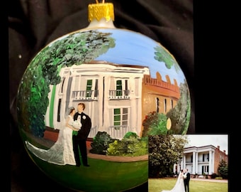 Painted Wedding Ornament, Custom Wedding Ornament, Anniversary Ornament, Hand Painted Wedding Day Christmas Ornament bulb, Wedding Portrait