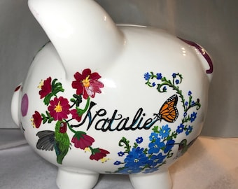 Piggy Bank, Custom Piggy Bank, Painted Piggy Bank, kids room, personalized Bank