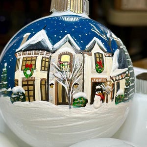 Custom House Portrait Ornament: Hand-Painted Glass Christmas Keepsake