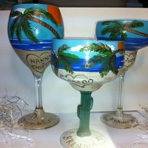 Beach wine glass, Margarita Glass Beach Painted CactusPersonalized Margarita glasses