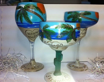 Beach wine glass, Margarita Glass Beach Painted CactusPersonalized Margarita glasses