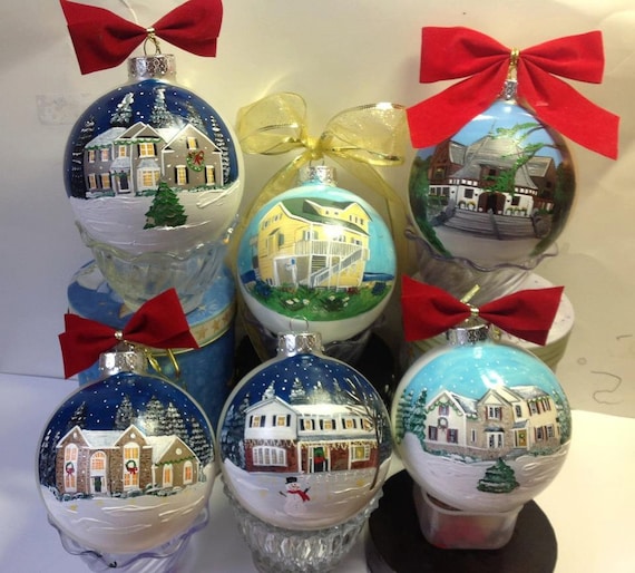 House Portrait Ornament First Home House Warming Custom Painted Christmas Ornament Bulb