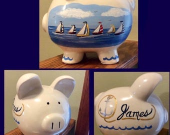 Personalized piggy bank, custom painted piggy bank in your theme , baby nursery, child gift, baby shower gift,child room decor, baby nursery