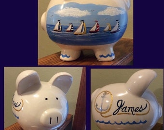 Piggy Bank, Custom Piggy Bank, Painted Piggy Bank, kids room, personalized Bank