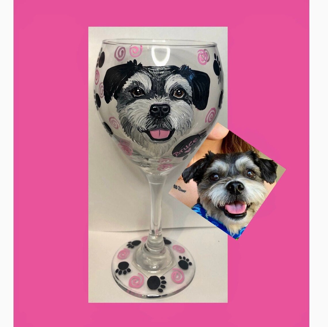 Custom dog wine glass painted from your photo Dog painted wine Etsy