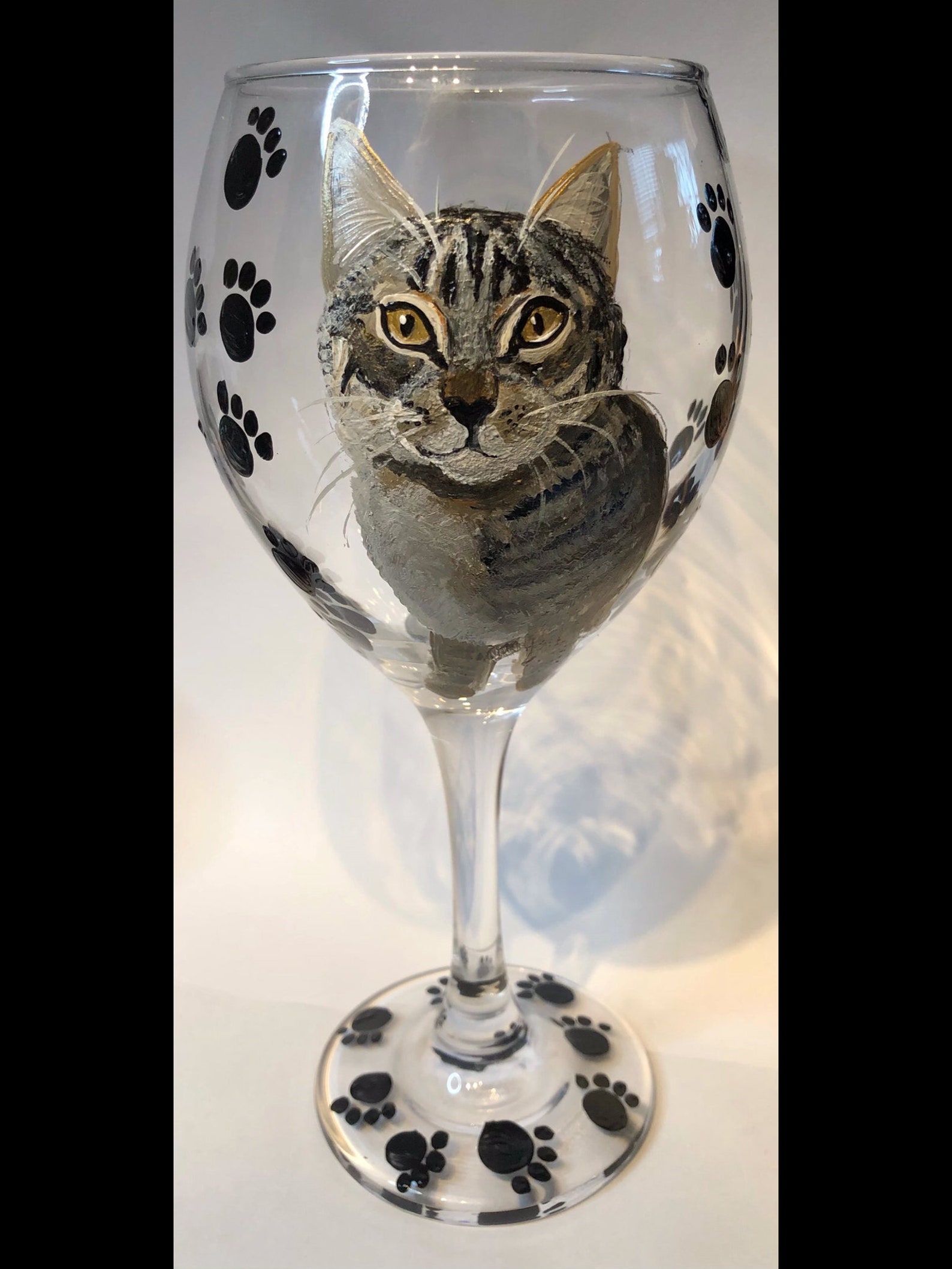 Cat Wine Glass Cat Portrait Painted Glass Etsy