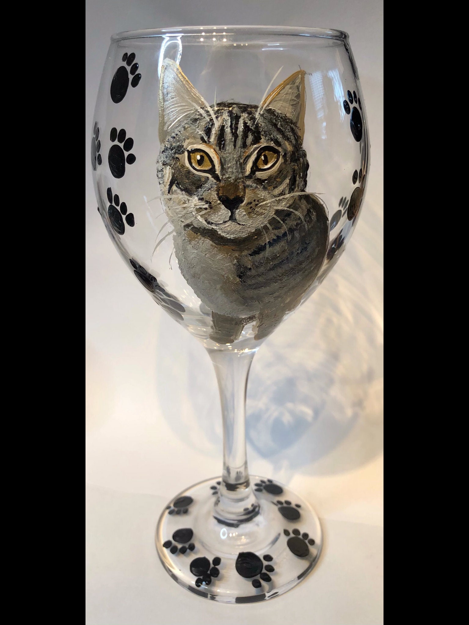 Wine Glass Cat Portrait Painted Glass - Etsy