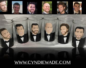 Will you be my Groomsman Shot Glass Caricature Custom Painted Portrait Shot Glass